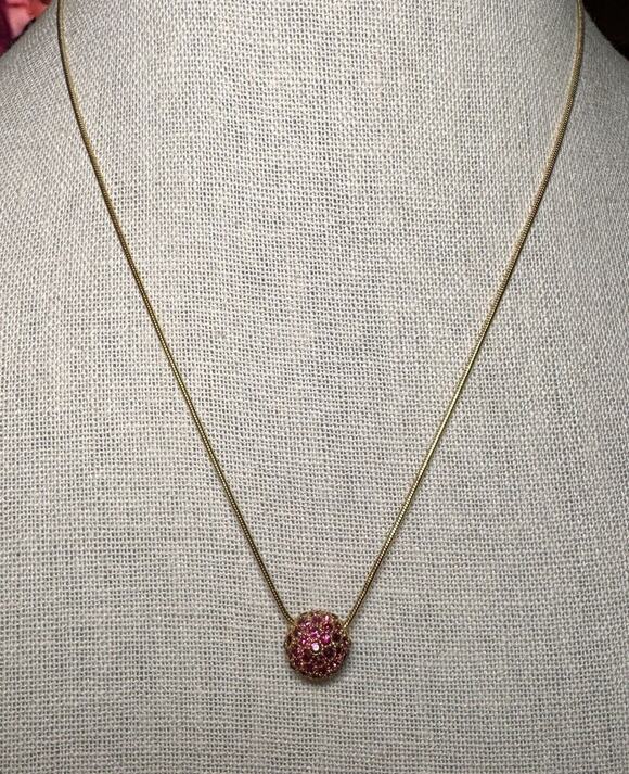 Joan Rivers Jewelry - Vtg JOAN RIVERS Pink Pave Rhinestone Spinner Ball Gold Tone Necklace 18"